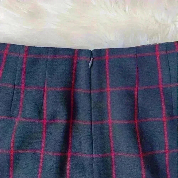 Loft Front Button Check Print Mini Skirt Red/Navy 2 - Picture 3 of 7
